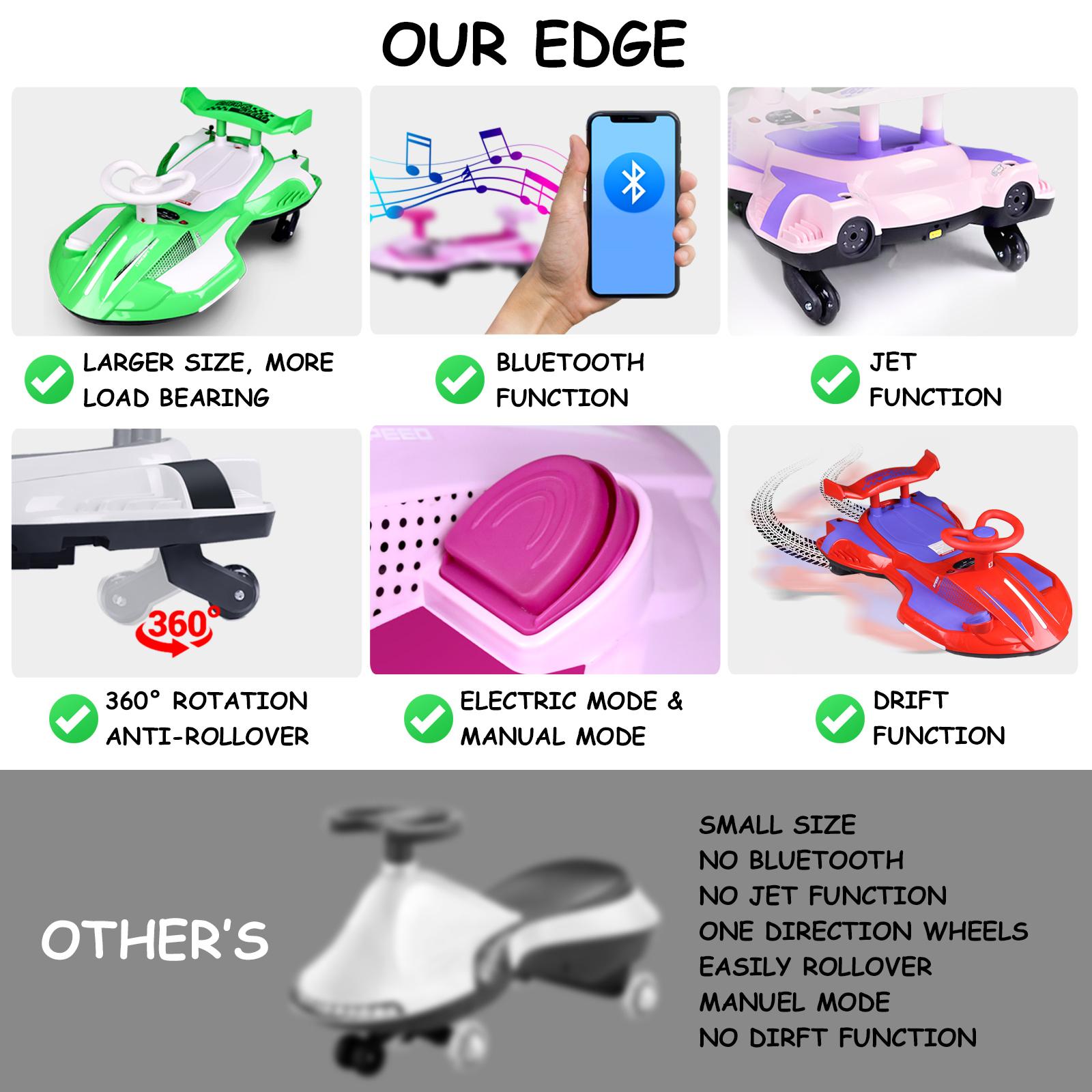 12V Electric Wiggle Car with Pedal, 2 in 1 Wiggle Car Ride On Toys for Kids Ages 3 and Up, Anti-Rollover Flashing Wheels, Bluetooth, Music,Christmas present,Devil Car,Demon Wiggle Car,Drift Swing Car