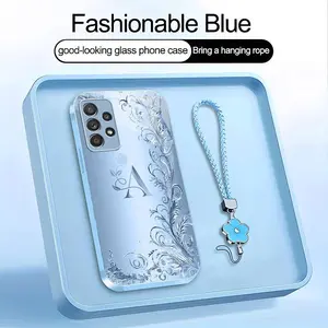 Suitable for [Galaxy A52 5g] high-end women's phone case🤩，a beautiful four-leaf clover lanyard is included🍀，with 26 letters of the alphabet to choose from and exquisite flower patterns，simple and elegant  YM99