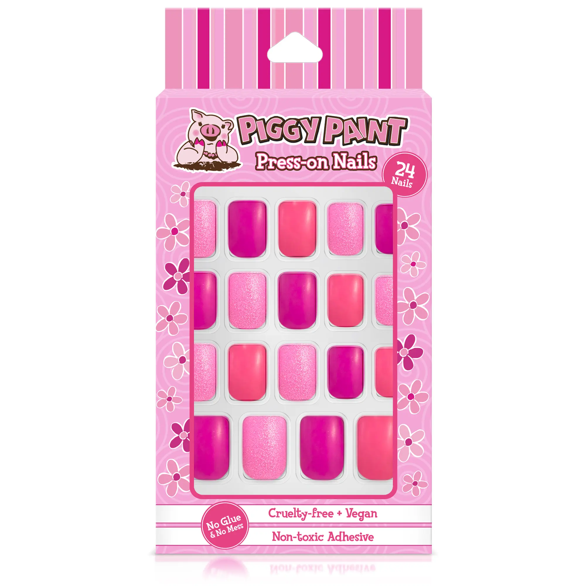 Piggy Paint Pretty in Pink Press-on Nails for Kids - 24 Cruelty-Free Vegan Press-On Nails with Non-Toxic Adhesive - Easy Press & Go Design for Play & Dress-Up Fun
