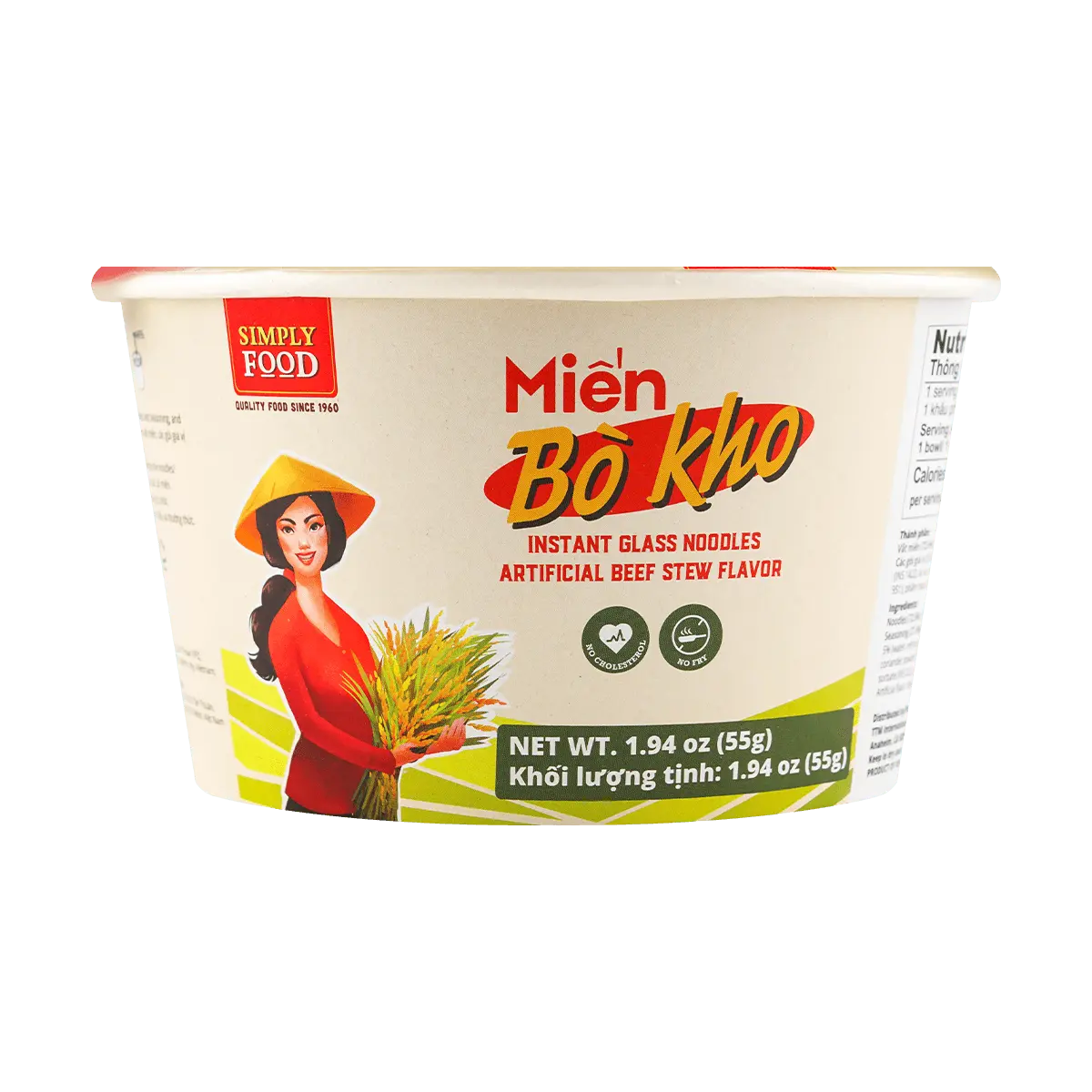 SIMPLY FOOD Instant Beef Pho Noodle Soup - 55g Vietnamese Rice Noodle Bowl, Quick & Easy Meal