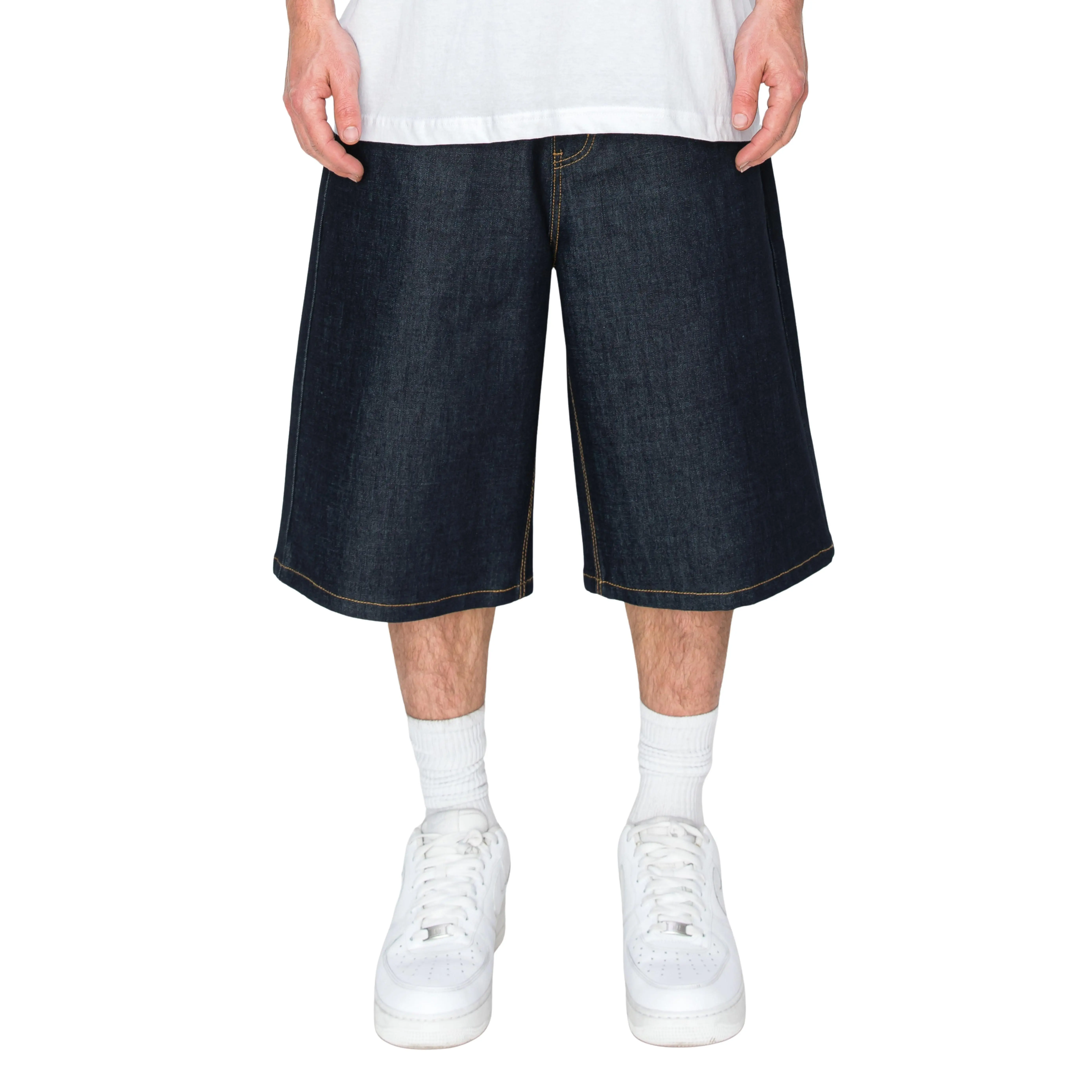VICTORIOUS Men's Baggy Raw Denim Jorts, Oversized Streetwear Style with Below-the-Knee Cut and Comfort Stretch, Spandex, Pocket, Plain, Loose, Classic, Jean Shorts, Men's Wear, Baggy Jorts