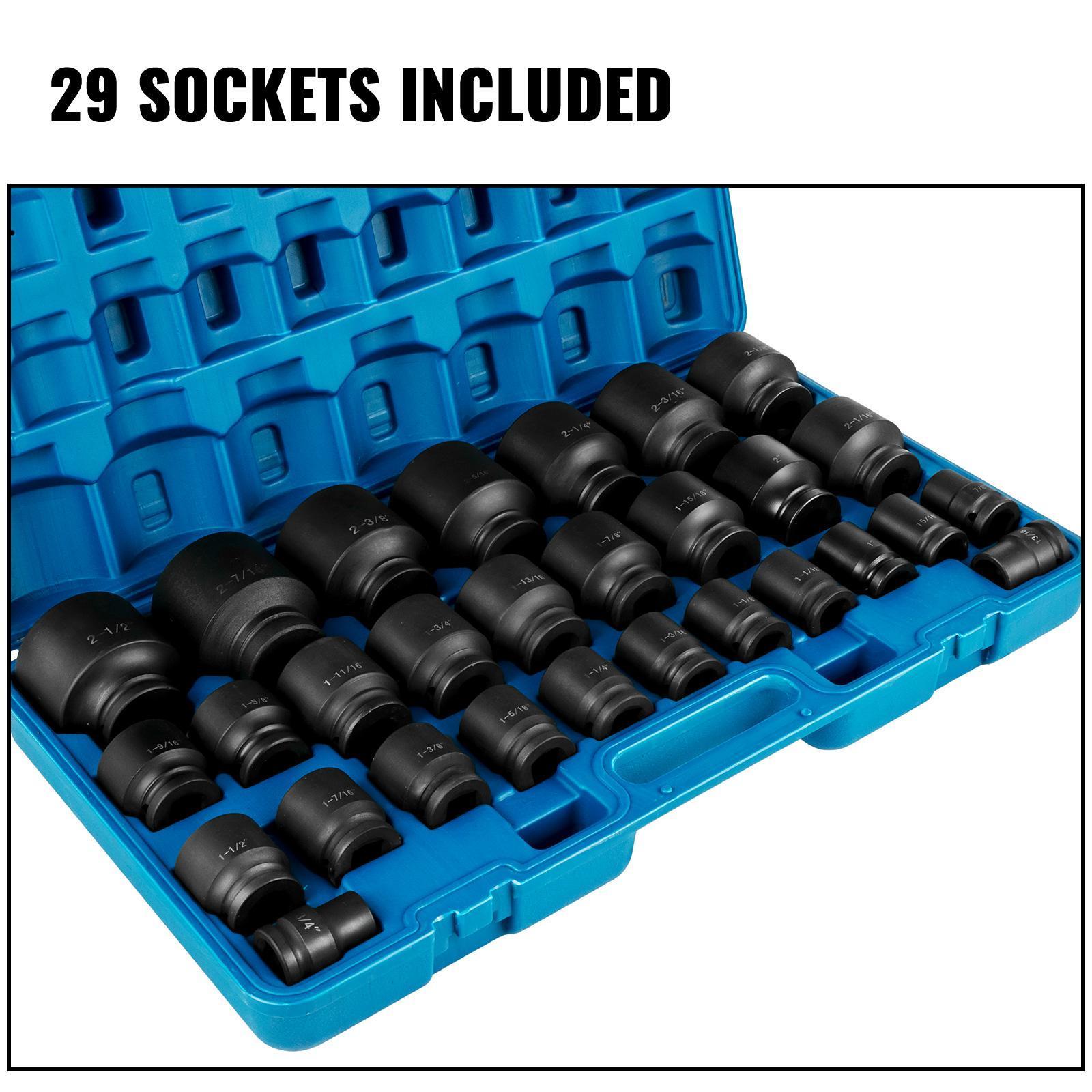VEVOR Impact Socket Set 3/4 Inches 29 Piece Impact Sockets, 6-Point Sockets, Rugged Construction, CR-M0, 3/4 Inches Drive Socket Set Impact SAE 3/4 inch - 2-1/2 inch, with a Storage Cage VEVOR Impact Socket Set 3/4 Inches 29 Piece Impact Sockets, 6-Point Sockets, Rugged Construction, CR-M0, 3/4 Inches Drive Socket Set Impact SAE 3/4 inch - 2-1/2 inch, with a Storage Cage