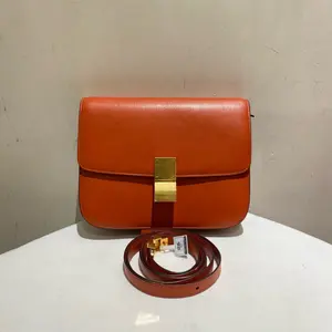 Pre-owned Celine Calfskin Shoulder Bags Orange Leather Classic Box Shoulder Bag