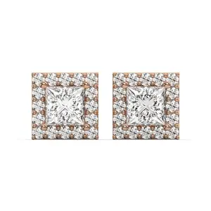 Men's Jewelry - VVS Lab Diamond Halo Princess Stud Earrings For Men | 14K Rose Gold