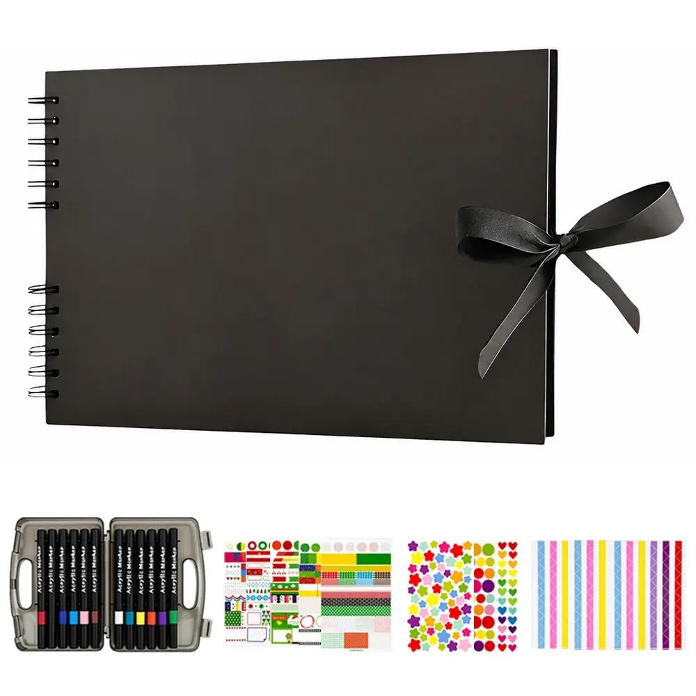 DIY Travel Scrapbook Album Kit Set - 80 Customizable Paper Pages, Creative Layouts, Includes Markers, Spiral Memory Book for Weddings, 1-Year Anniversary Gift (Home Decor Photo Storage), Customized Gifts, Milestone Scrapbook & Accessories