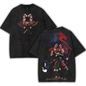 Warhammer 40K KHORNE Washed 2 sided printed Oversize Unisex Cotton Crewneck tee game merch retro black graphic design Art Tops graphic t-shirts