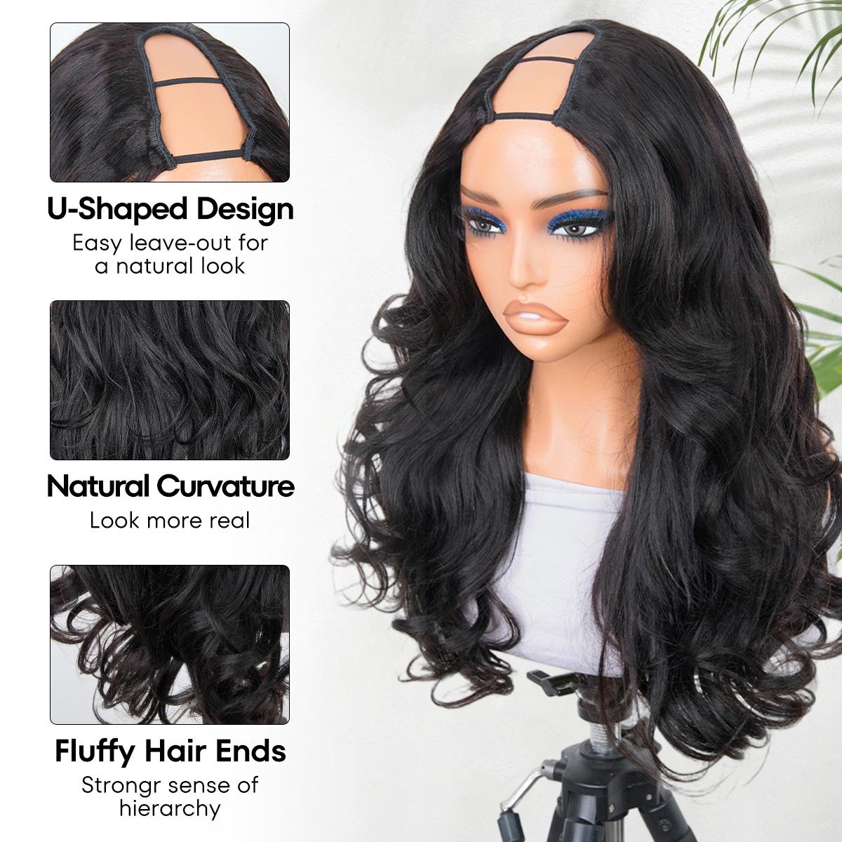 CurlyMe Pre-Styled Butterfly Cut Layered 250% Density U Part Natural Black Yaki Straight Human Hair Wigs