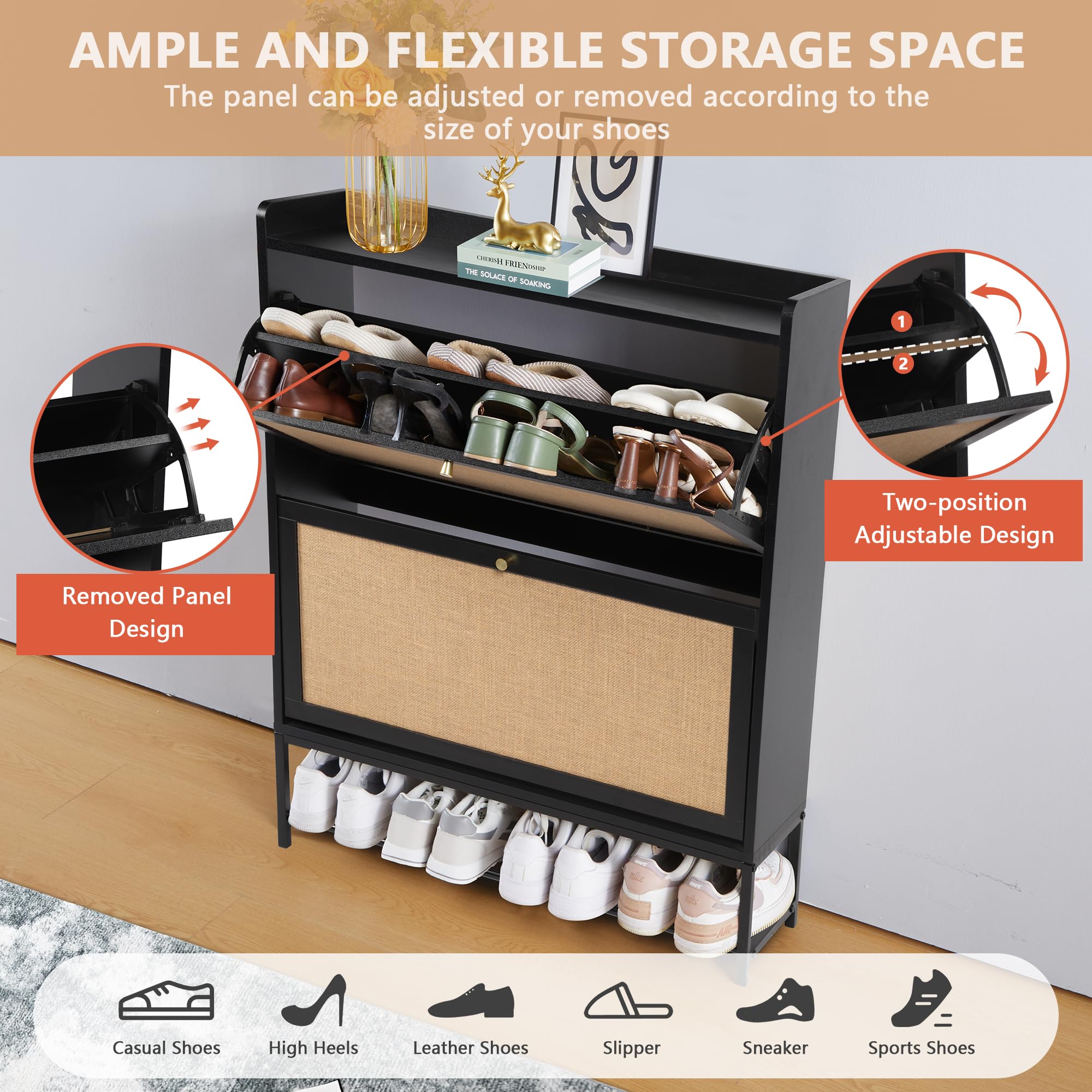 Giratree Shoe Cabinet, Shoe Cabinet Freestanding Tipping Bucket Shoe Rack Organizer with 2 3 4 Flip Drawers, Modern Entryway Narrow Shoe Rack for Entryway, Hallway, Bedroom