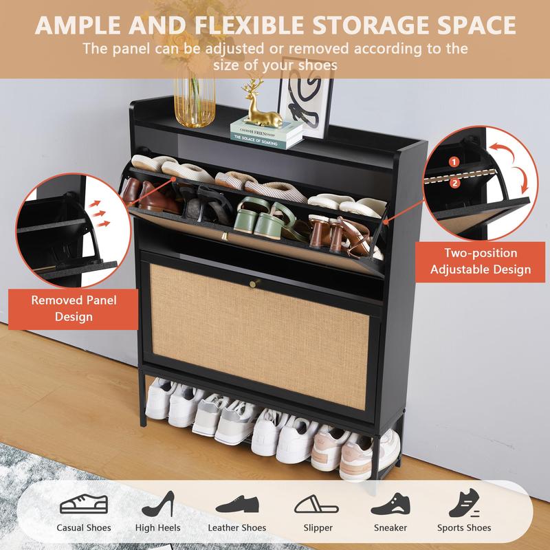 Giratree Shoe Cabinet, Shoe Cabinet Freestanding Tipping Bucket Shoe Rack Organizer with 2 3 4 Flip Drawers, Modern Entryway Narrow Shoe Rack for Entryway, Hallway, Bedroom