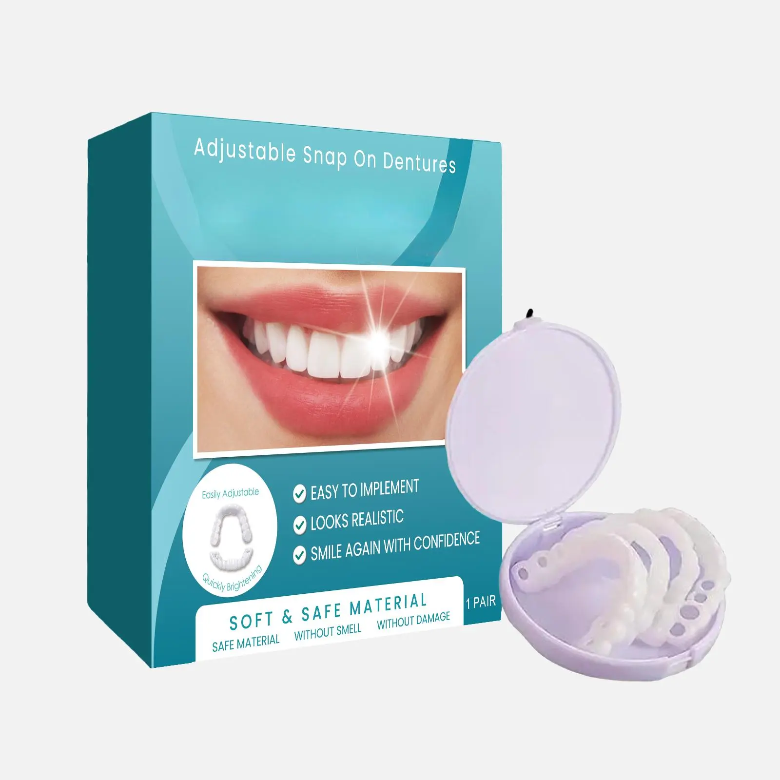 Adjustable snap-on dentures, temporary filling for tooth gaps, correction of teeth, complete set of denture kits