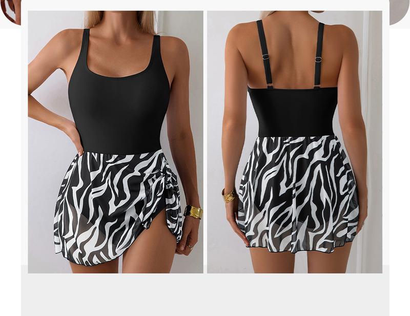 Aleumdr One Piece Swimdress Swimsuit for Women Tummy Control with Mesh Skirt Tie Knot Swim Dresses Bathing Suit