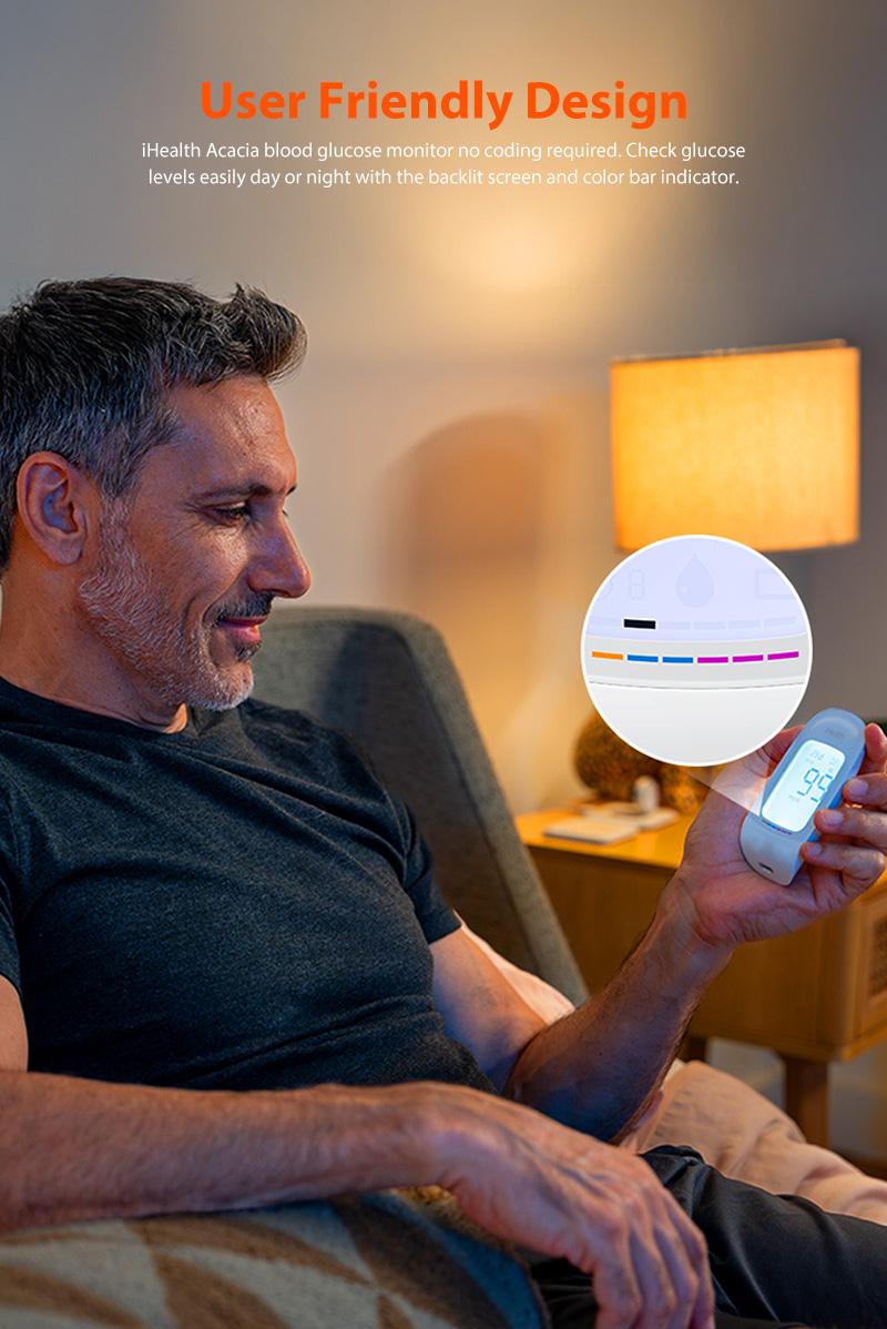 iHealth Acacia Blood Glucose Monitor Kit with 100 Glucometer Strips, 100 Lancets, 1 Blood Sugar Monitor, 1 Lancing Device & Travel Bag for Diabetes Testing