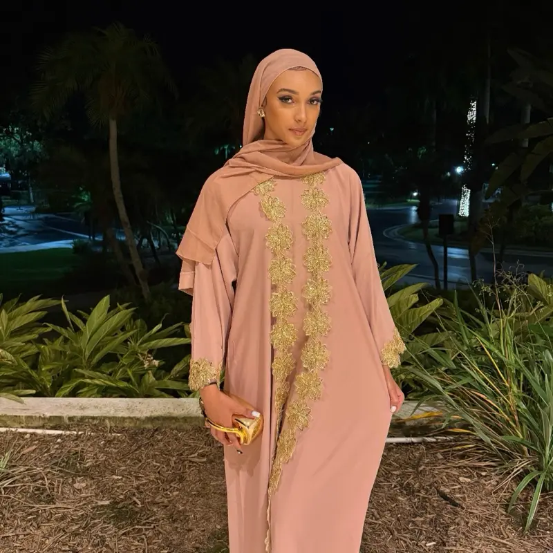 Layali Lace Abaya in Peach