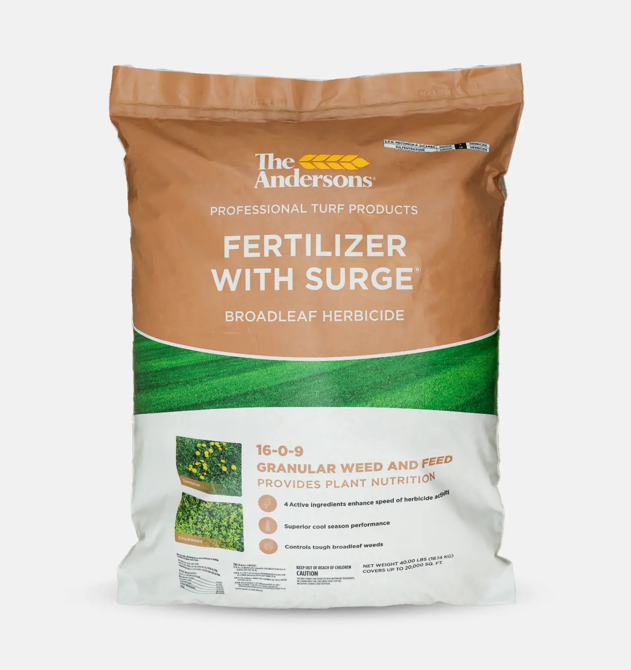 The Andersons Surge Professional-Grade Weed & Feed 16-0-9 Lawn Fertilizer and Post-Emergent for Broadleaf Weeds