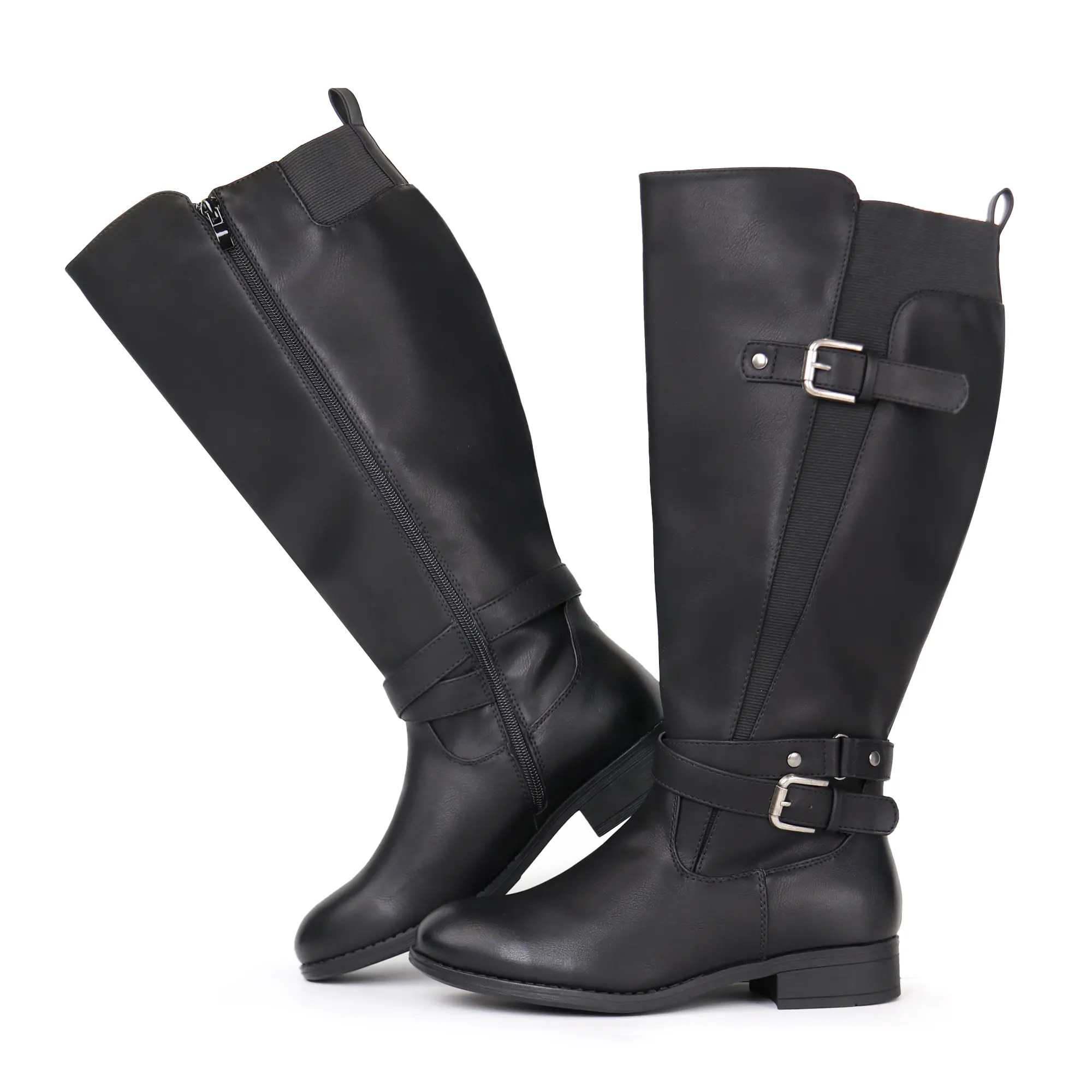 Women's Extra Wide Calf Low-Heel Knee-High Riding Boots - Ankle Strap, Sleek Design, Shoe, Footwear,shoes for back to school,back to school shoes