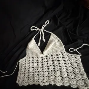 Crocheted Halter Top - White, Sleeveless, Plain Design, Summer Wear, Comfortable Fit