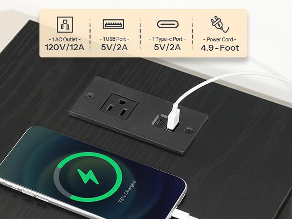 HOOBRO Narrow End Table, Fluted Nightstand with 2 Drawers and Open Shelf, Built-in Charging Station, Modern Bedside Table for Small Spaces, Bedroom, Living Room, Black and Gold