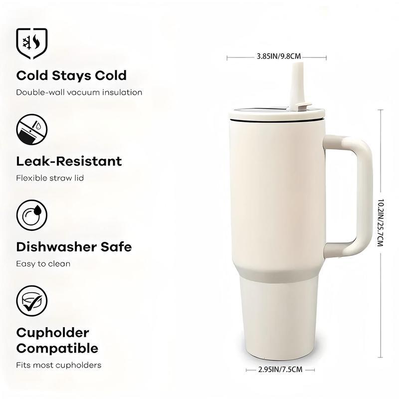 2026Year 40oz Large Capacity Stainless Travel Mug,1 Count Portable Vacuum Insulated Water Bottle with Handle & Foldable Straw,Drinking Cup for Home Office Outdoor Camping,Drinkware,Car,Vacuum Insulated Tumbler stainless steel,Cold Drink Cup for Summer