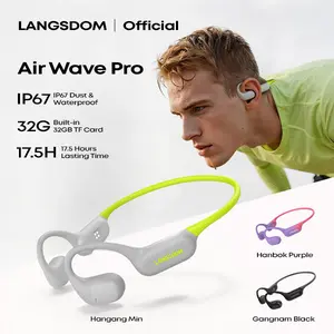 Langsdom AirWare Pro Korean Aesthetic Open-Ear Sports Headphones for Man – 26g Ultra-Light, Soft Silicone Comfort, Memory Titanium Frame, IP67 Waterproof, 32GB Music Built-In, 17.5H Battery, Perfect for Running, Gym & Outdoor Workouts