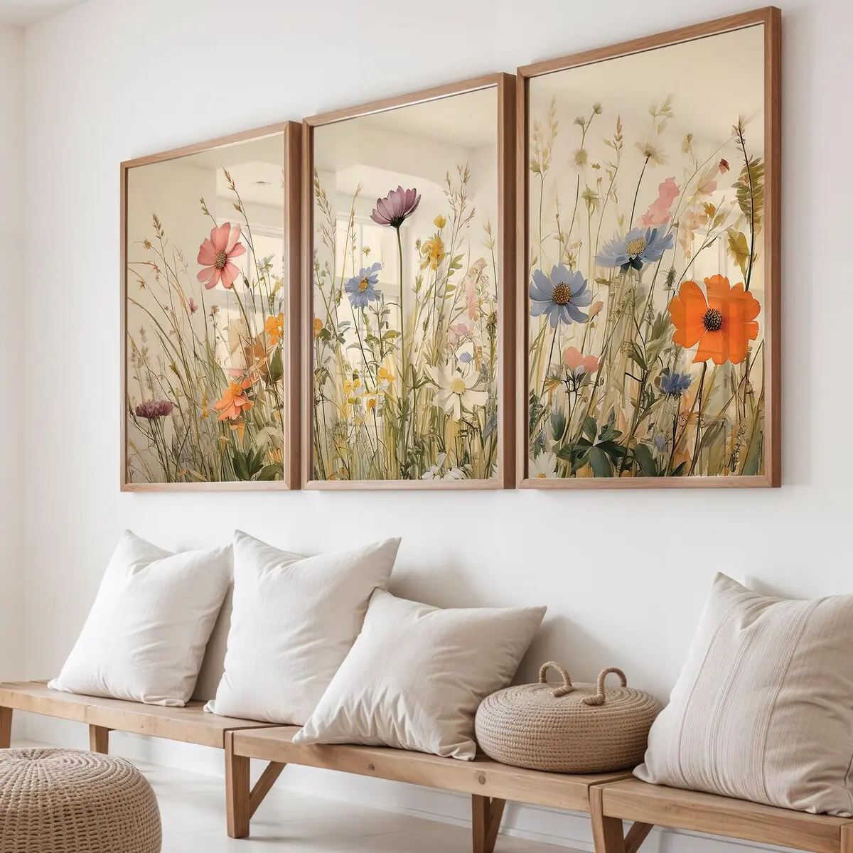 Botanical Art Trio Prints for Home Decor, Watercolor Floral Poster Set of 3, Colorful Wildflower Posters, Room Decor, Unframed