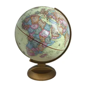 10-Inch Vintage World Globe with Wooden Base, Antique Style Desktop Rotating Globe for Home Office Study Library Decor