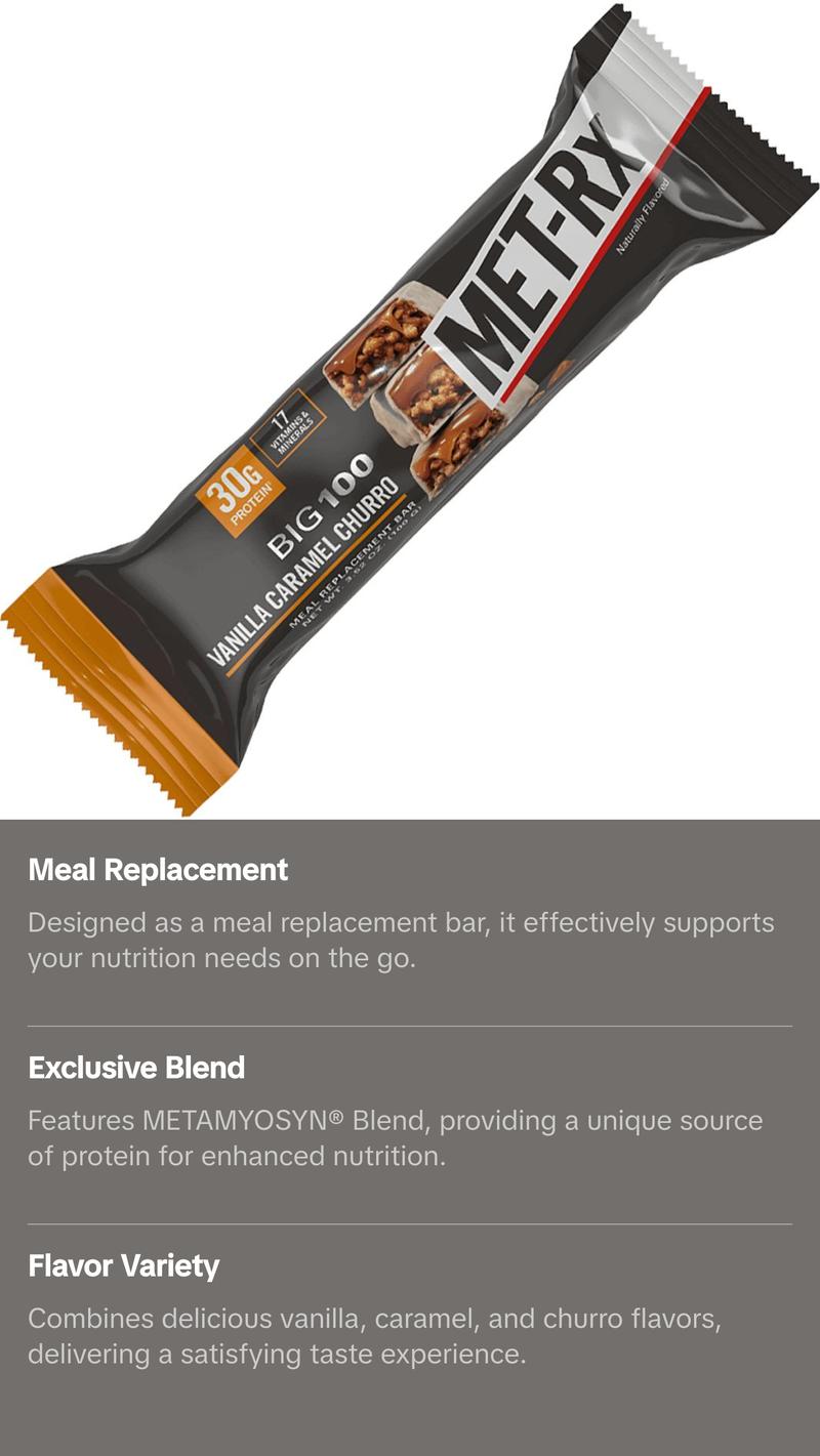 MET-RX Big 100 Vanilla Caramel Churro Protein Bars