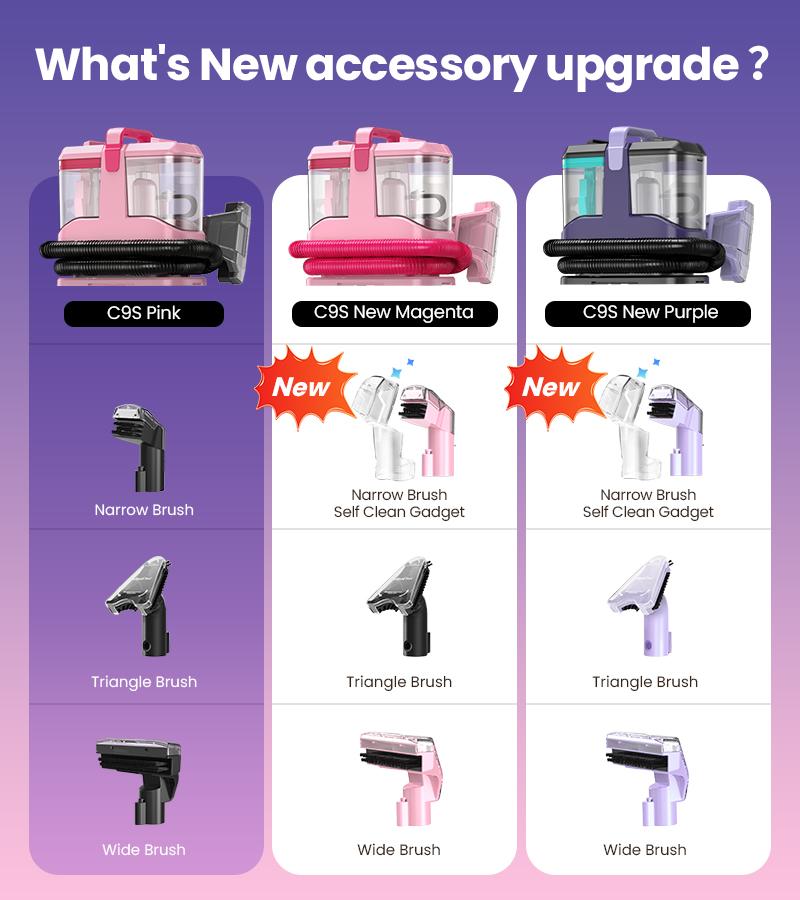 [Valentines'DaySale!] Upholstery Carpet Vacuum Cleaner, 18KPa Suction Spot Cleaning Machine for Pet Stains, Carpets, Sofa, Car Seats, Mattress, with 3 Multipurpose Cleaning Tools, 6'' Deep Cleaning Brush | Portable 3-in-1 New Purple C9S