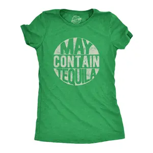Womens May Contain Tequila T Shirt Funny Tequila Drinking Tee Funny Womens T Shirts Cute Vintage Fashion Casual Ladies T-Shirt Gift Cinco De Mayo Tops for Women Funny Drinking Top Women's Novelty Tees Green