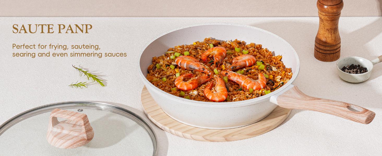 12Pcs Pots and Pans Set Non Stick Kitchen Cookware Sets Nonstick Induction Cookware Non-toxic White Granite Cooking Tools with Stay-Cool Handles, Silicone Tools (PFOS/PFOA Free) 12Pcs Pots and Pans Set Non Stick Kitchen Cookware Sets Nonstick Induction Cookware Non-toxic White Granite Cooking Tools with Stay-Cool Handles, Silicone Tools (PFOS/PFOA Free)