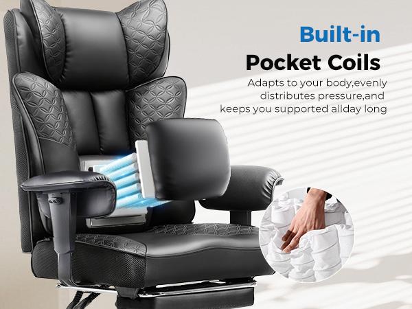【2026 Upgrade】Comhoma Big & Tall Office Chair - Pocket Spring Lumbar + Wide Padded Seat: Sit All Day Pain-Free for Home Office/Computer Desk (With Soft Outward Armrests & Footrest)