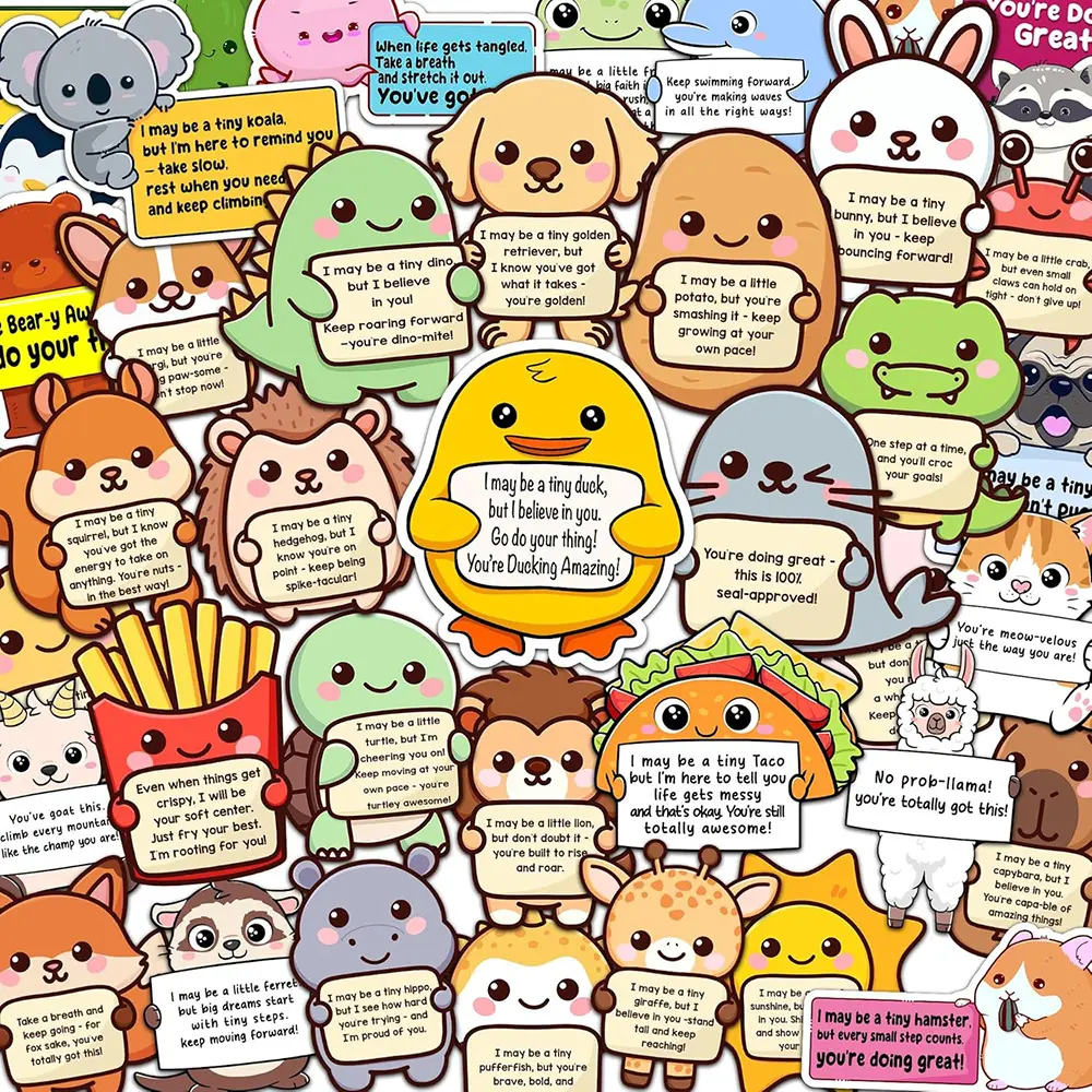 Positive Emotional Support Buddies Stickers Motivational Animal Affirmation Stickers - Kawaii Stationery Decals - Positive Pun Quotes For Laptops And Water Bottles