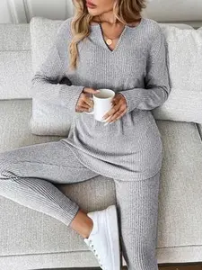 Casual Plush Rib-Knit Suit