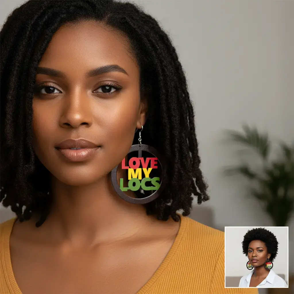 LOVE MY LOCS - Black, Red, and Green Wooden Earrings Afrocentric Pride Afrocentric Style