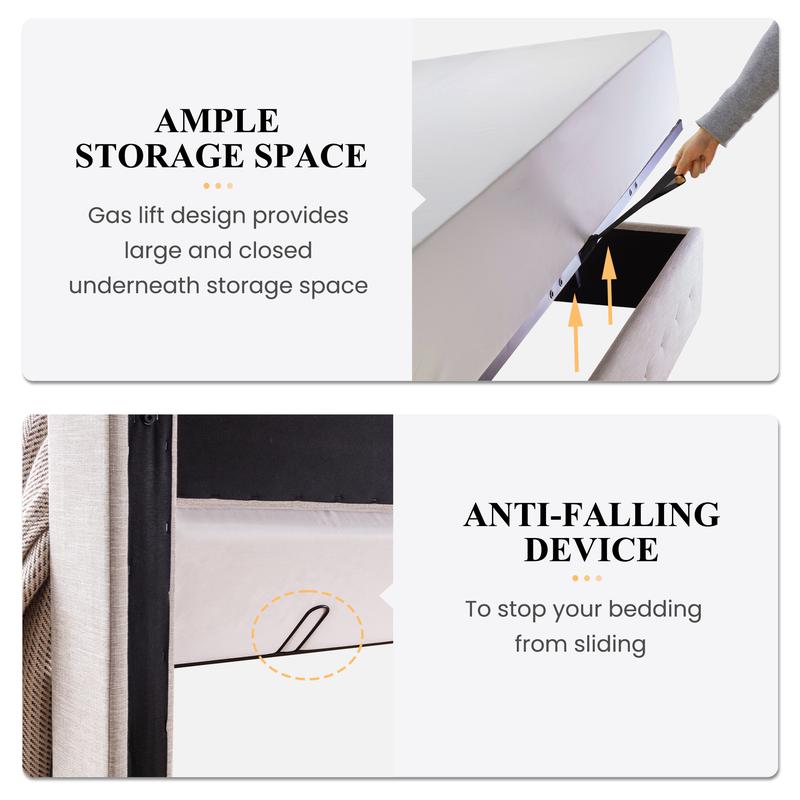SHA CERLIN Storage Bed Frame 【No Mattress】Modern Linen Upholstered Headboard Lift-Up Storage Platform Bed Fram, Two Style Headboard, Heavy Duty Gas Lift Support, No Box Spring Needed,Wood Slats Support, Full Queen King Size