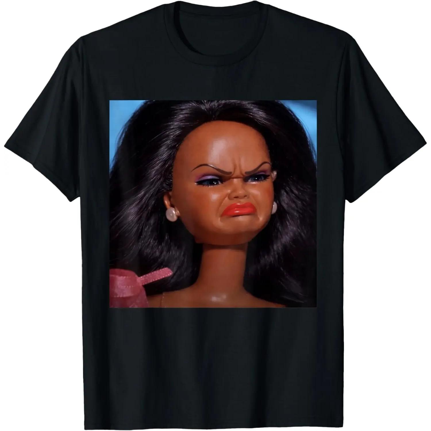 Humorous Reaction Meme Featuring Angry Disgusted Black Doll Face Design for T-Shirt