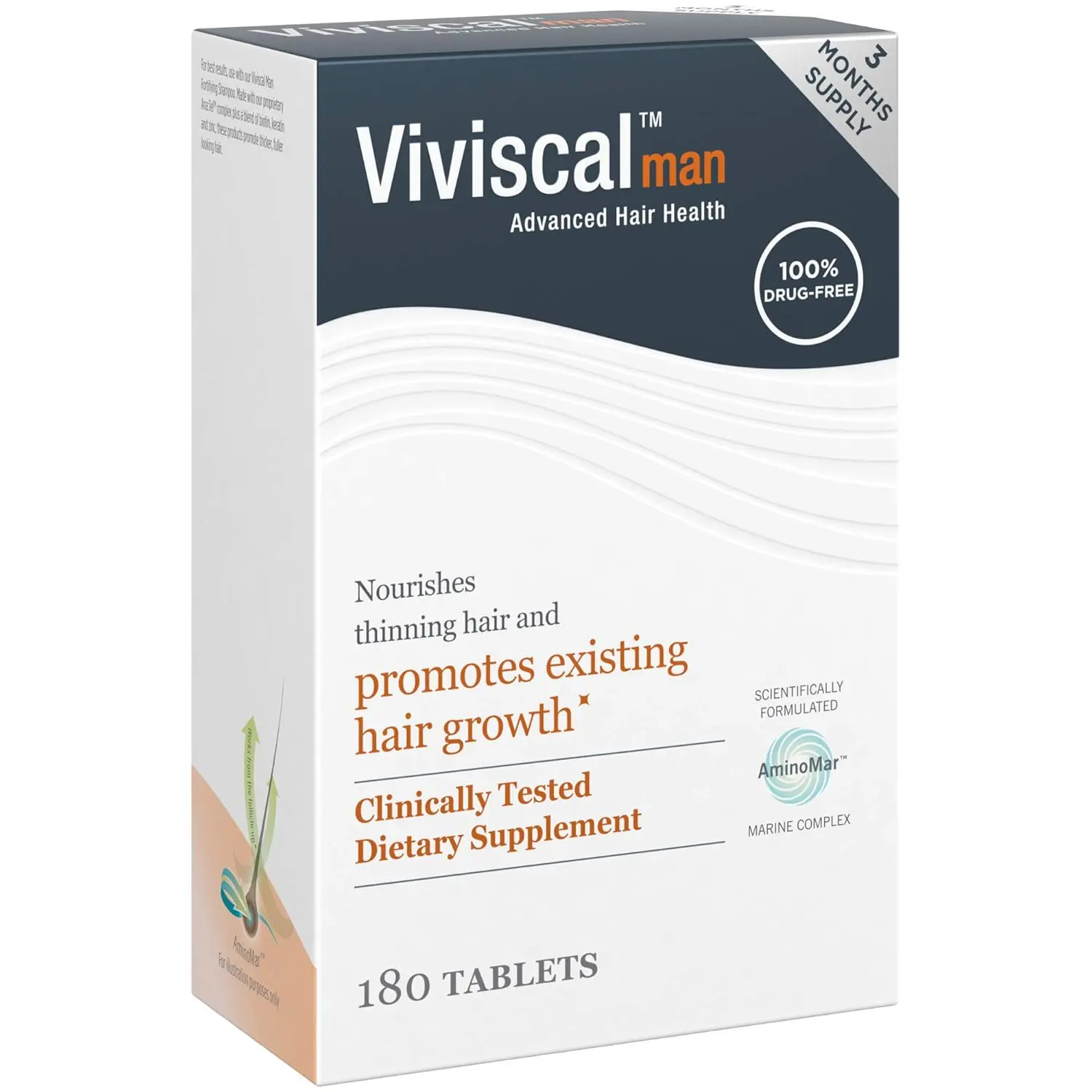 Viviscal Men's Beauty Hair & Nail Care Supplements - Proprietary Collagen Complex, Biotin, Iron, Vitamin C, Marine Hydrolyzed Collagen Boost, Balding Prevention - 180 Tablets, 3-Month Supply for Thicker Strands, Nail Support, Supplement Routine