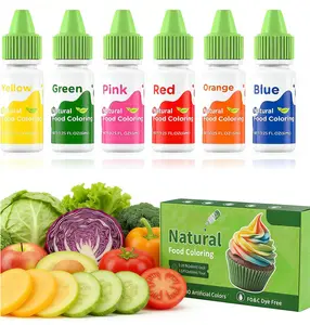 6 Color Natural Liquid Food Coloring Set 6ml/bottle, Food-Grade Plant-Based Cake Coloring for Icing, Frosting & Baking, Vibrant Dye-Free Colors Bake Nata Cream