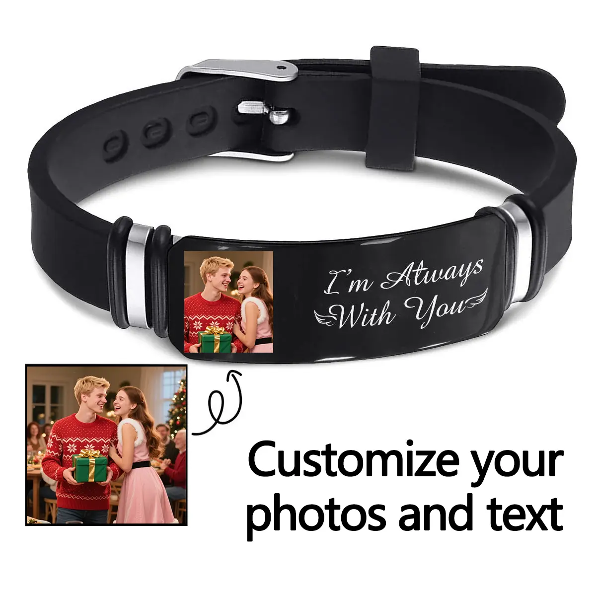 Personalized Jewelry Gift - Unisex Adult Titanium Steel Bracelets, Customizable Color-Printed Engraved Silicone Bracelets for New Year's Eve Party Festive Gifting, Festivals