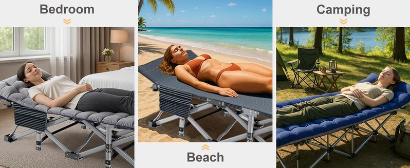 Lilypelle Folding Camping Cot w/3.3 Inch 2 Sided Mattress, Up to 880 Lbs Heavy Duty Sleeping Cots with Carry Bag, Folding Guest Bed, 1200 D Layer Oxford Portable Travel Camp Cots