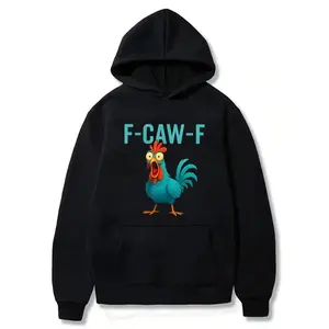 Funny Rooster Poultry Humor Bird Lover Hoodie, F-CAW-F Chicken Humor Hoodie, Hilarious Farm Animal Hoodie Black Hoodie Front Black Sweatshirt Front