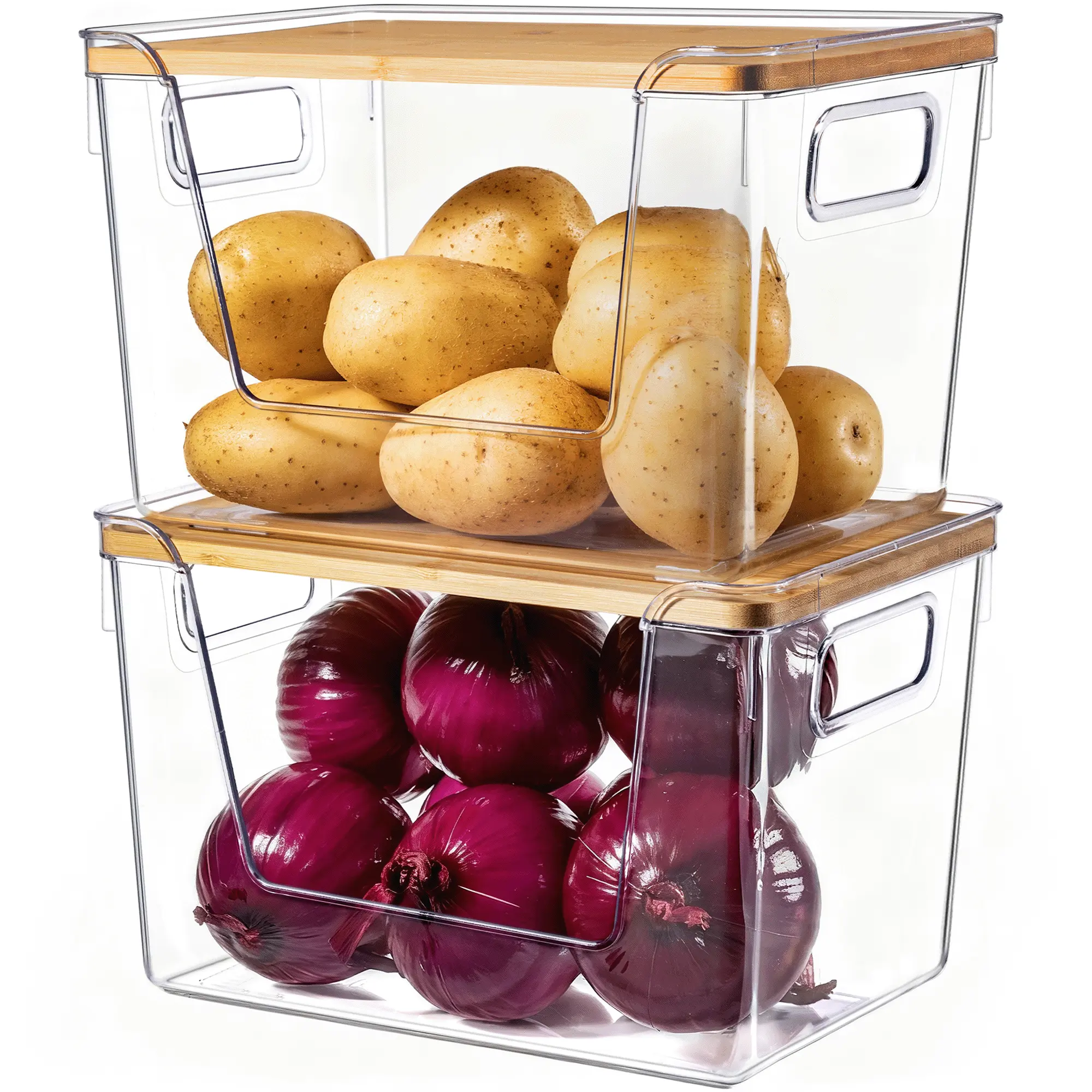 Criusia Reusable Stackable Plastic Food Storage Containers with Lids - Transparent Cube Kitchen Canisters, Home Organization Storage Organizer for Fruits, Vegetables,dorm essentials,home decor