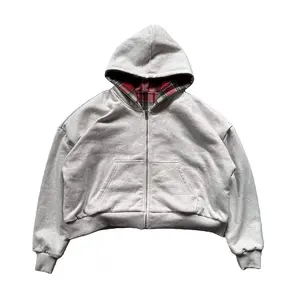 Women's hooded sweatshirt, plaid zip-up cardigan hoodie, Y2K style, new autumn/winter collection, reversible, street style, unisex sweatshirt.