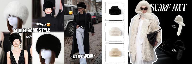 EMMIOL Women’s Fluffy Faux Fur Hat Cozy Plush Bucket Hat Russian Winter Style Soft Warm Unisex Faux Fur Material