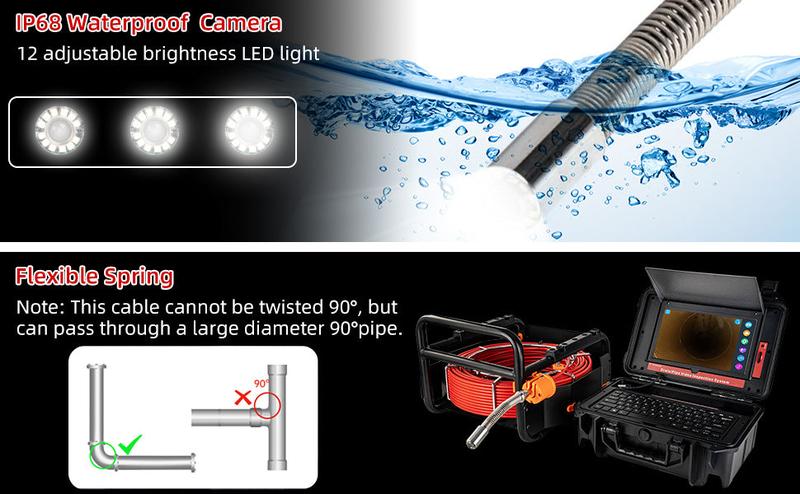 【GARVEE】Sewer Camera with Locator, 300ft Sewer Inspection Camera with 512Hz Transmitter and Receiver, IP68 Camera w/12 Adjustable LEDs and DVR, 10.1'' Drain Pipe Cameras with DVR 16GB