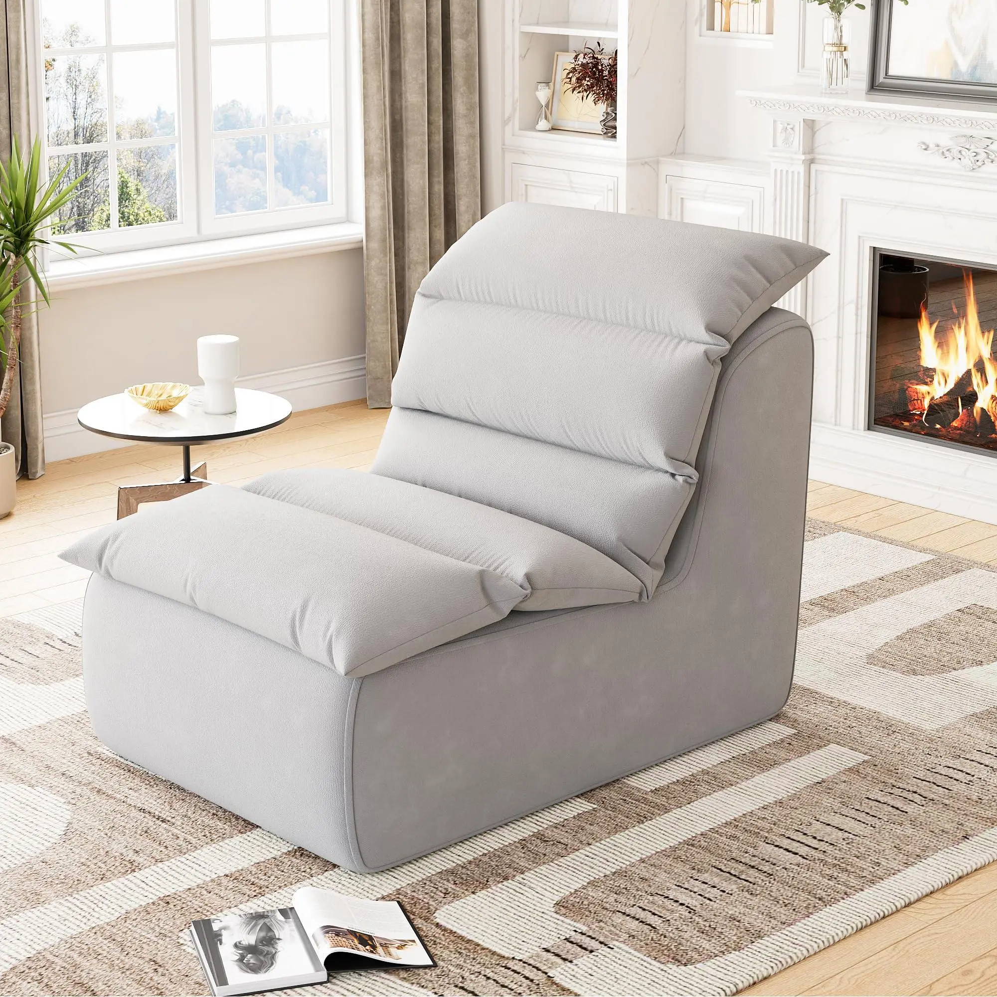 Garvee Bean Bag Chair for Adults, Lazy Floor Sofa with High-Resilience Foam, Non-Slip Base, Fireside Chair for Reading Gaming Living Room Bedroom, Gray