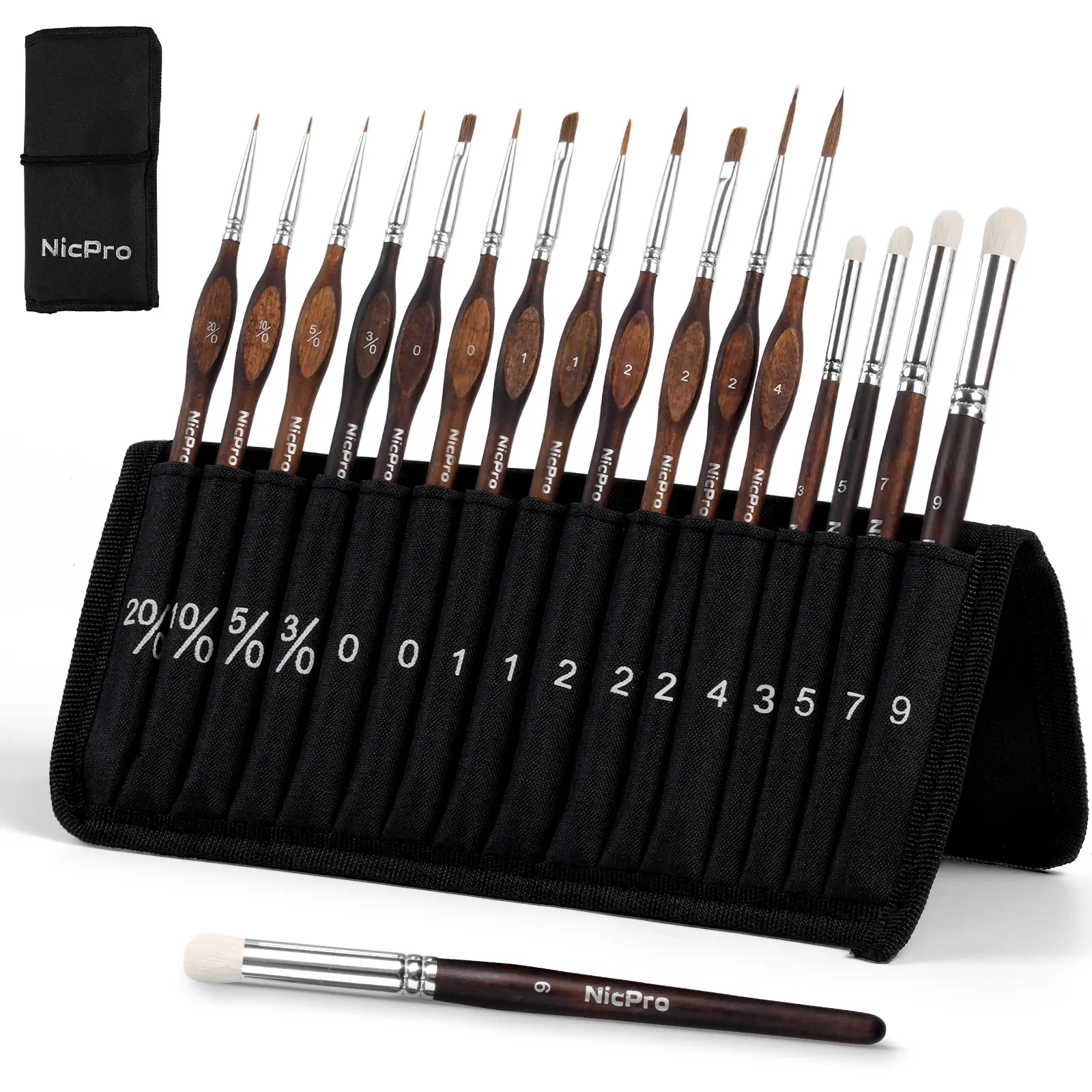 Nicpro Kolinsky Sable Detail Painting Brushes Combo - Professional Miniature Art Set with Goat Hair Dry Bristles, Cloth Roll for Acrylic, Watercolor, Figure & Model Painting