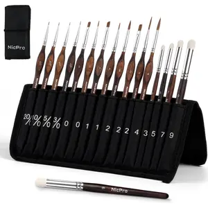 Nicpro Kolinsky Sable Miniature Paint Brushes Dry Brush, Professional Model Paint Brush Set with Cloth Roll, Fine Detail Artist Brush Set for Miniatures, Acrylic & Figures, Model, Watercolor