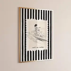 Vintage Striped Surf's Up Cowboy Print Coastal Cowgirl Print Retro Coastal Wall Art Trendy Surfing Poster, Beach House Deco