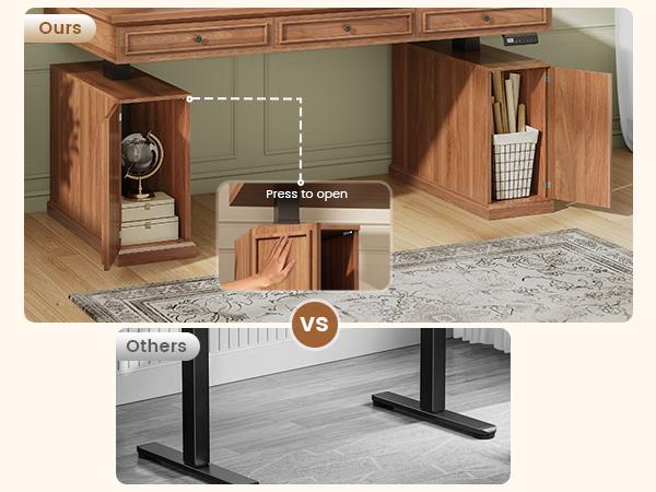 SEDETA 55.1 Inch Farmhouse Electric Standing Desk with 3 Drawers Height Adjustable Executive Office Desk with Storage Cabinet Computer Sit Stand Up Desk with Power Outlets