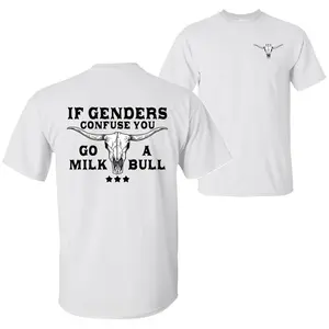Graphic T-shirt – If Gender Confuses You, Squeeze Out a Bull |   funny satire tee, gender humor t-shirt, two-sided graphic, unisex cotton, streetwear, viral style